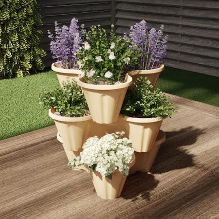 Set Of 3 3-tier Stacking Planter Tower Space Saving Flower Pots, Indoor / Outdoor Vertical Planter